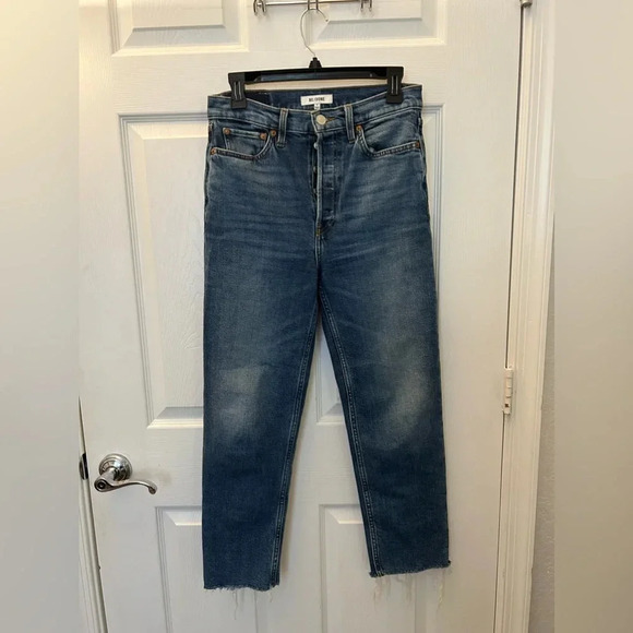 ! Re/Done '70s Ultra High Waist Stove Pipe Jeans in Worn Blue Size 27 - Picture 2 of 9